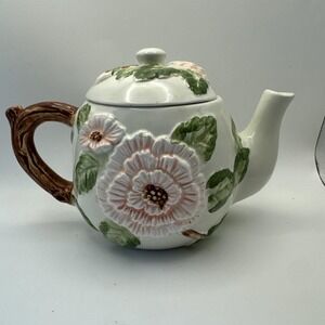 Vintage Henriksen Imports‎ Hummingbird Floral Teapot Pink Green floral